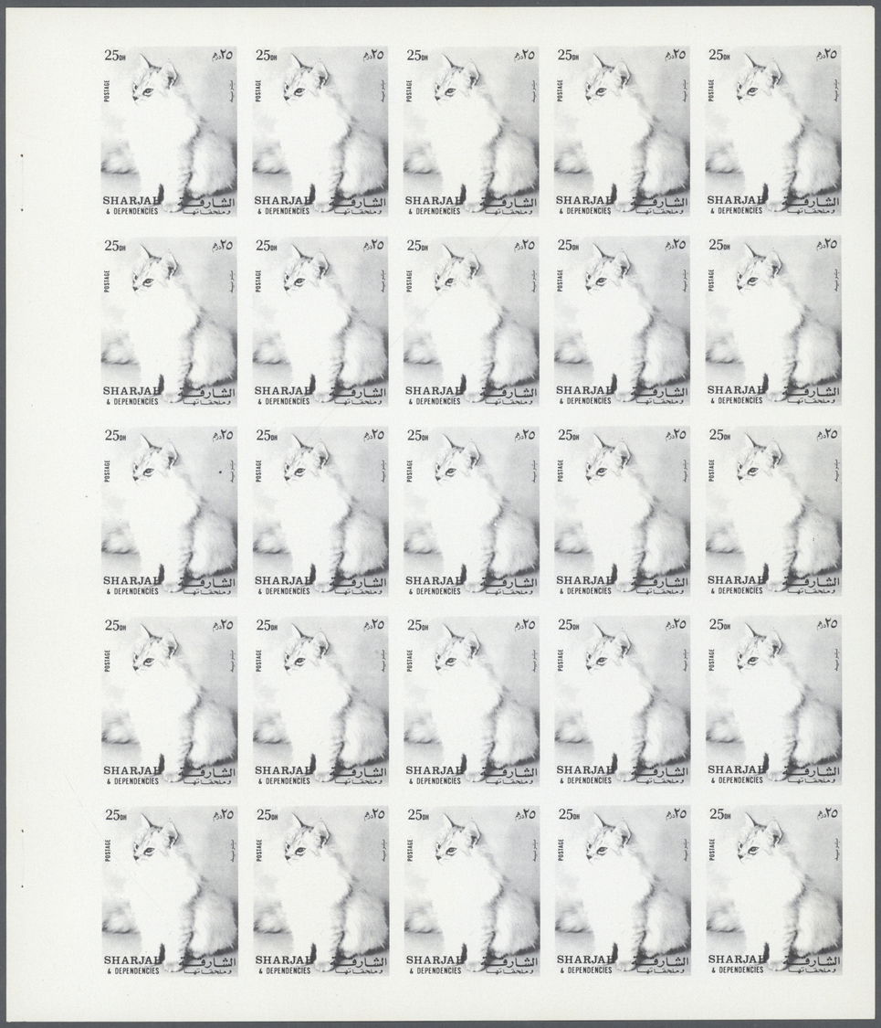 ** Schardscha / Sharjah: 1972. Progressive Proof (6 Phases) In Complete Sheets Of 25 For The 25dh Value Of The CATS Seri - Sharjah