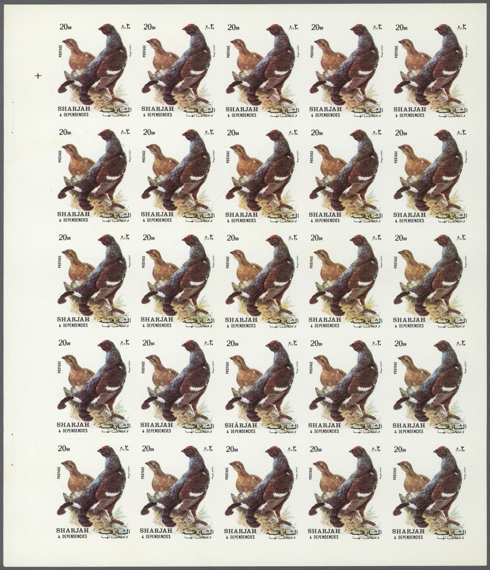 ** Schardscha / Sharjah: 1972. Progressive Proof (6 Phases) In Complete Sheets Of 25 For The 20dh Value Of The BIRDS Ser - Sharjah