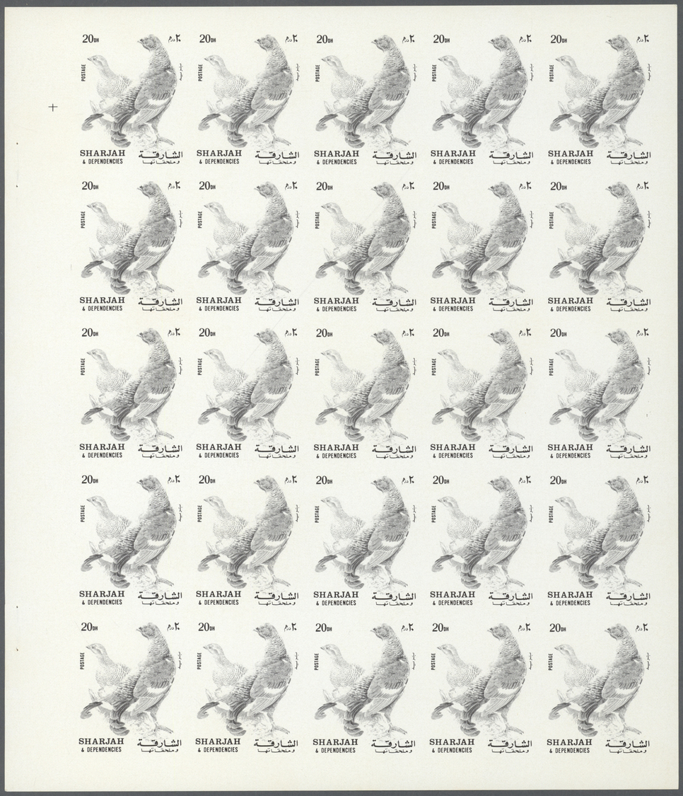 ** Schardscha / Sharjah: 1972. Progressive Proof (6 Phases) In Complete Sheets Of 25 For The 20dh Value Of The BIRDS Ser - Sharjah