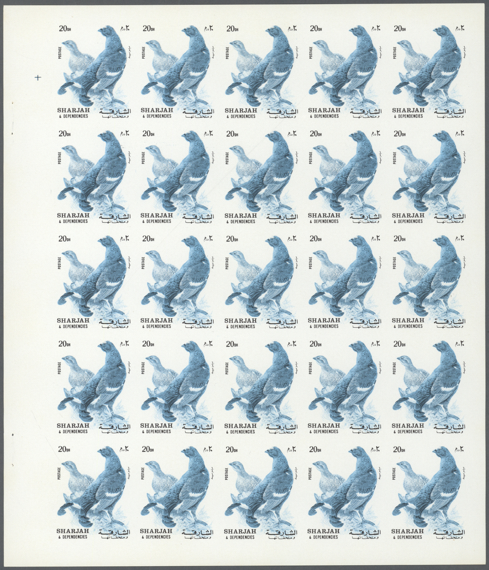 ** Schardscha / Sharjah: 1972. Progressive Proof (6 Phases) In Complete Sheets Of 25 For The 20dh Value Of The BIRDS Ser - Sharjah