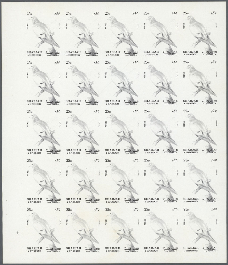 ** Schardscha / Sharjah: 1972. Progressive Proof (6 Phases) In Complete Sheets Of 25 For The 25dh Value Of The BIRDS Ser - Sharjah