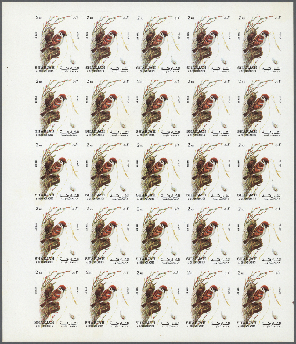 ** Schardscha / Sharjah: 1972. Progressive Proof (6 Phases) In Complete Sheets Of 25 For The 2r Value Of The BIRDS Serie - Sharjah