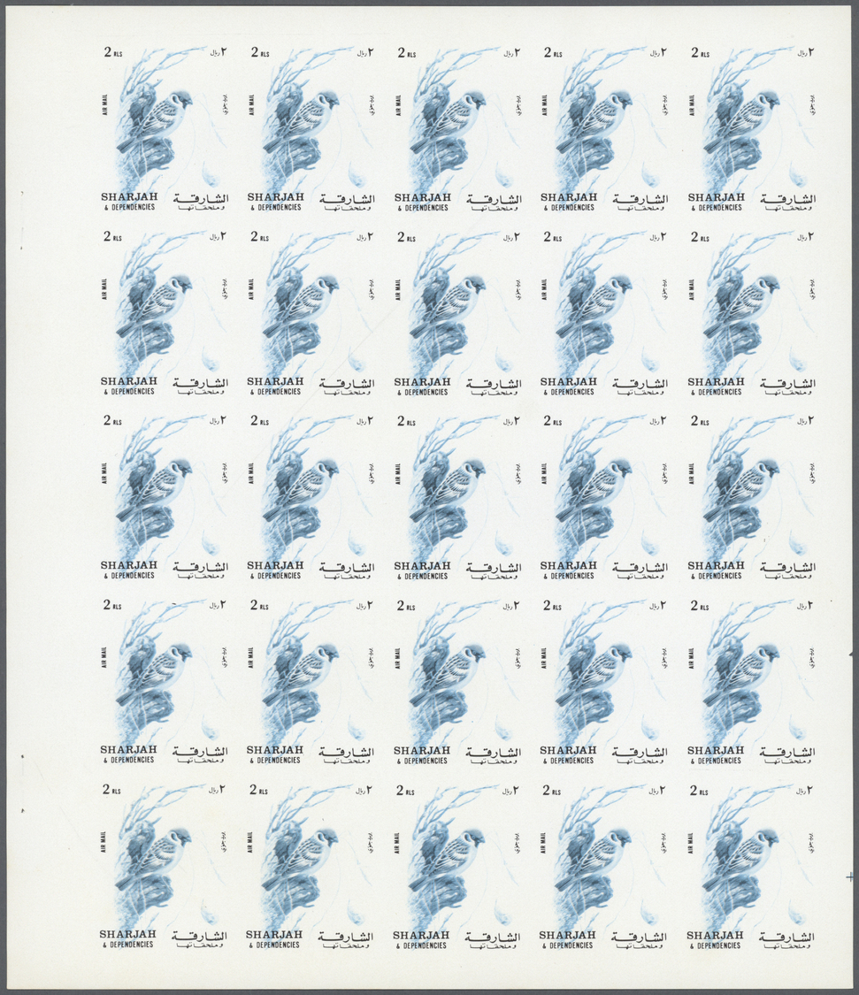 ** Schardscha / Sharjah: 1972. Progressive Proof (6 Phases) In Complete Sheets Of 25 For The 2r Value Of The BIRDS Serie - Sharjah