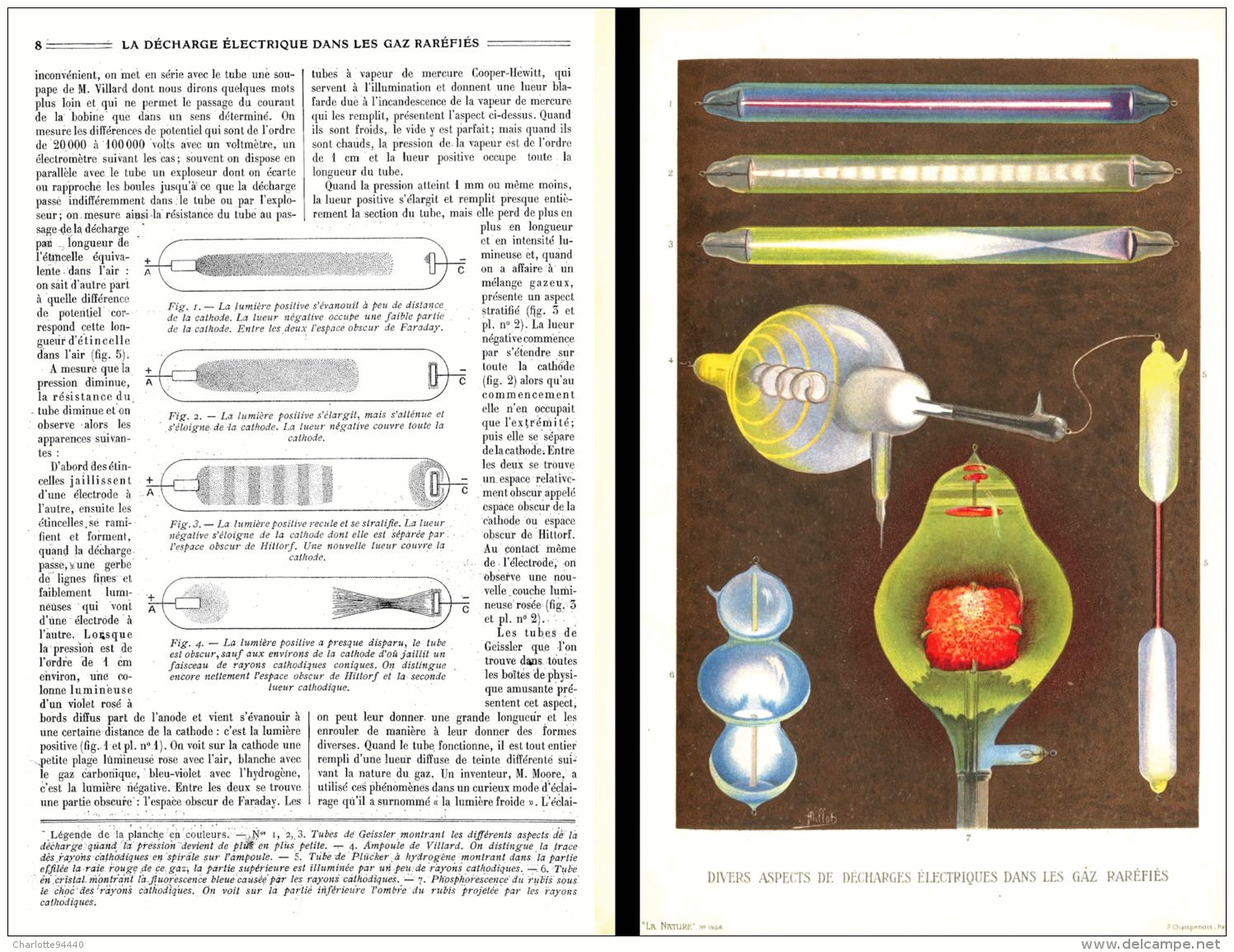 ASPECT DE LA DECHARGE ELECTRIQUE DANS LES GAZ RAREFIES   1910 - Otros & Sin Clasificación