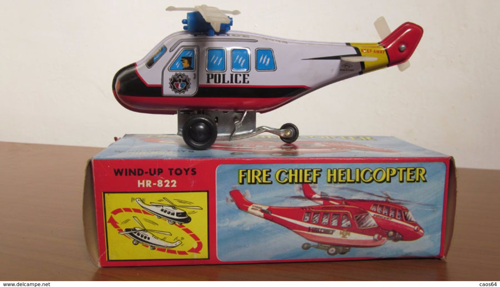 FIRE CHIEF HELICOPTER VINTAGE WIND-UP TOYS HR-822 KOREA - Giocattoli Antichi