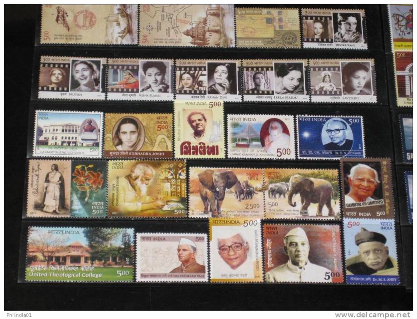 India 2011 Year Pack Of 61 Stamps Cinema Elephant Tiger Tagore Freemasonry Ship Handicraft Aviation MNH - Annate Complete