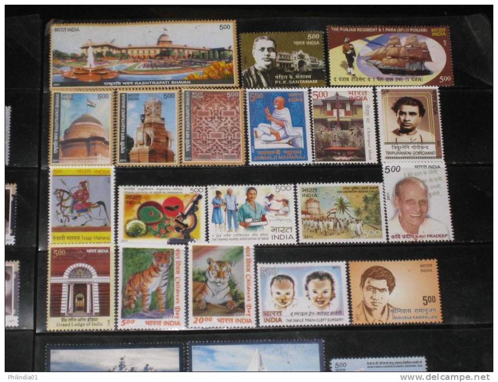 India 2011 Year Pack Of 61 Stamps Cinema Elephant Tiger Tagore Freemasonry Ship Handicraft Aviation MNH - Annate Complete