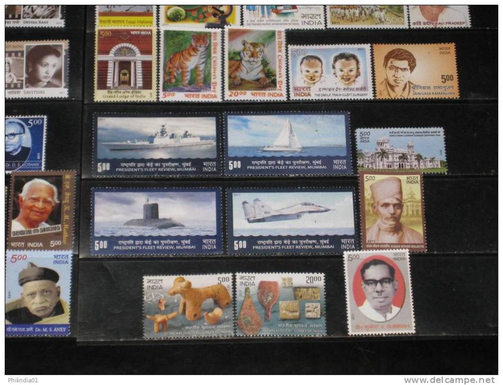 India 2011 Year Pack Of 61 Stamps Cinema Elephant Tiger Tagore Freemasonry Ship Handicraft Aviation MNH - Años Completos