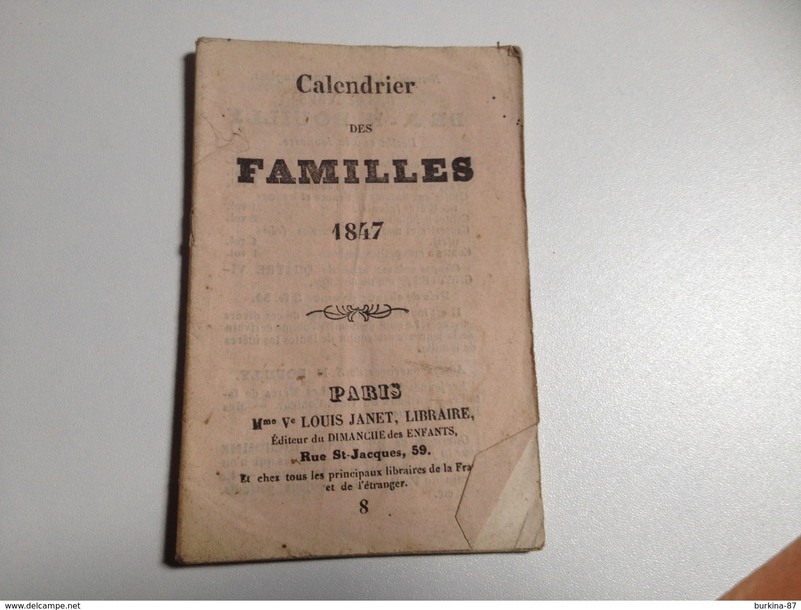 CALENDRIER Des Familles, 1847 - Petit Format : ...-1900