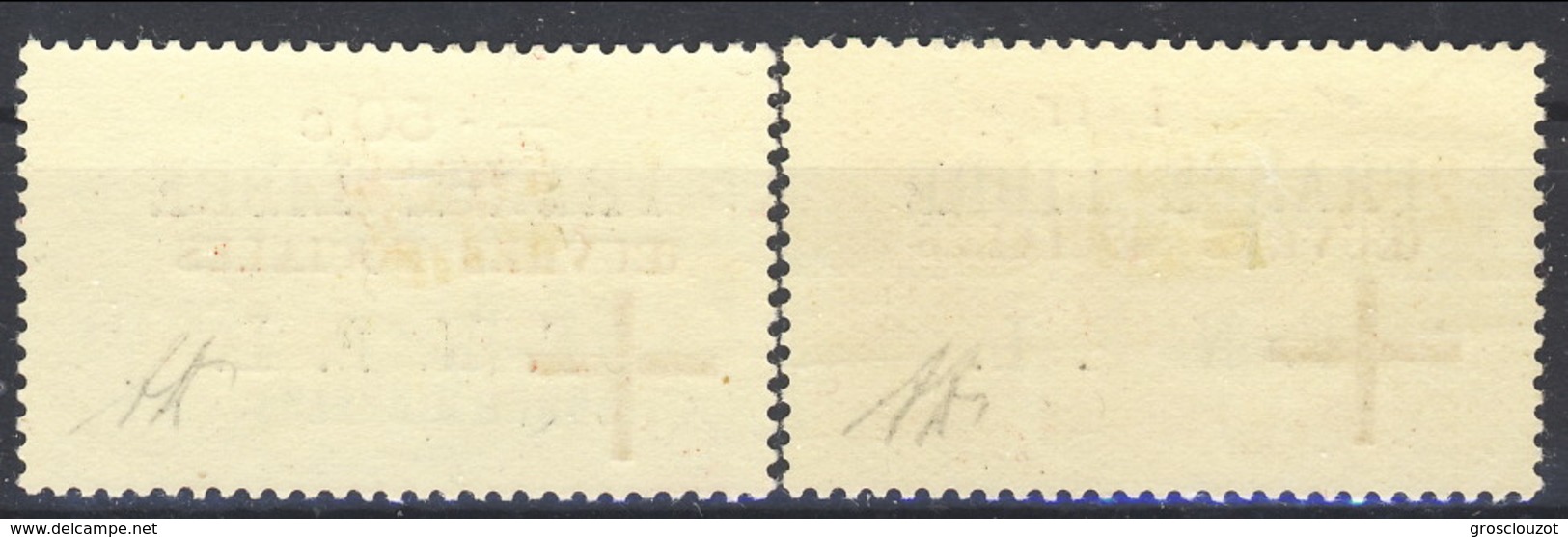 SPM 1942 Serie N. 310-311 Sovr. France Libre Oeuvres Sociales - GO MVVVLH Cat. &euro; 200 Firmati A. Diena X - Nuovi