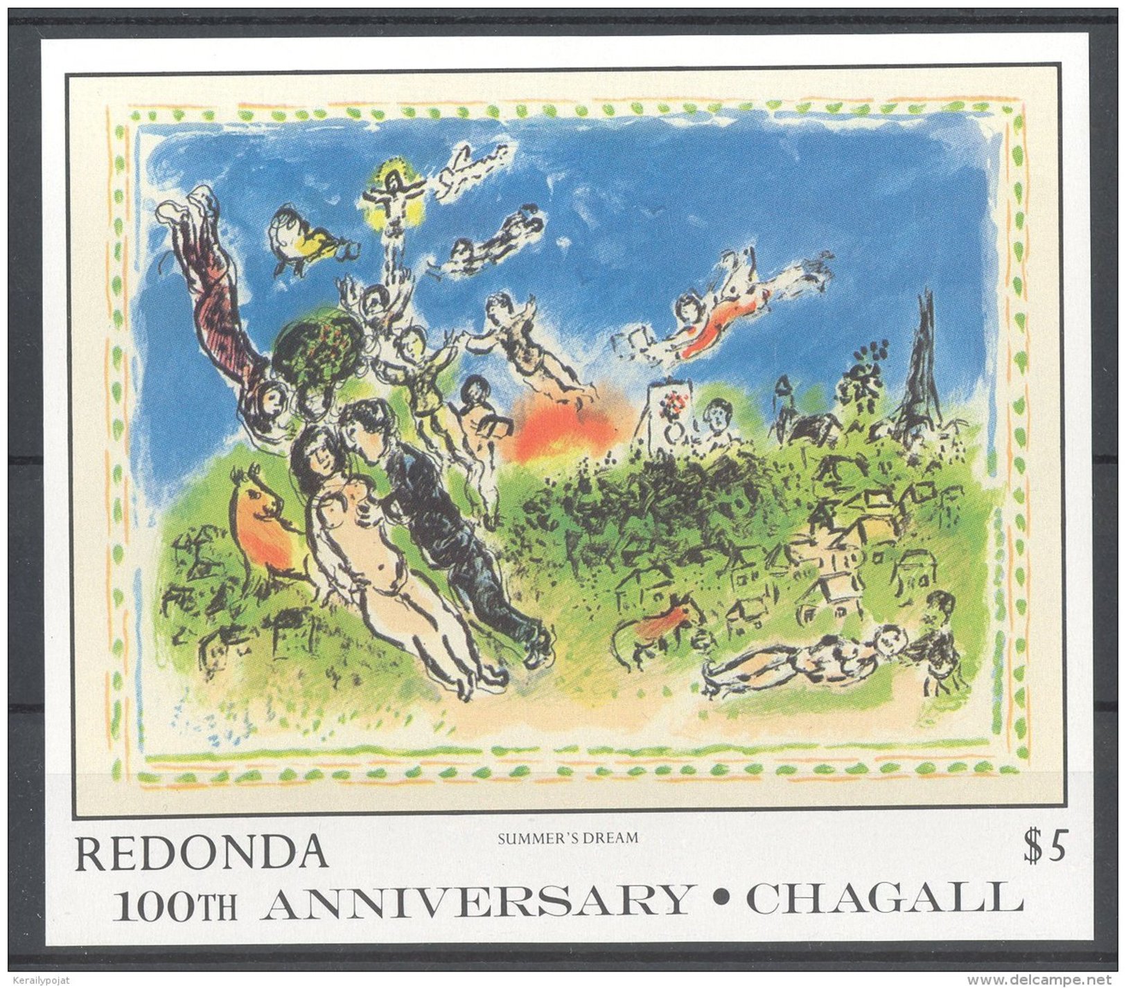 Redonda - 1987 Marc Chagall Block (1) MNH__(TH-9041) - Antigua And Barbuda (1981-...)