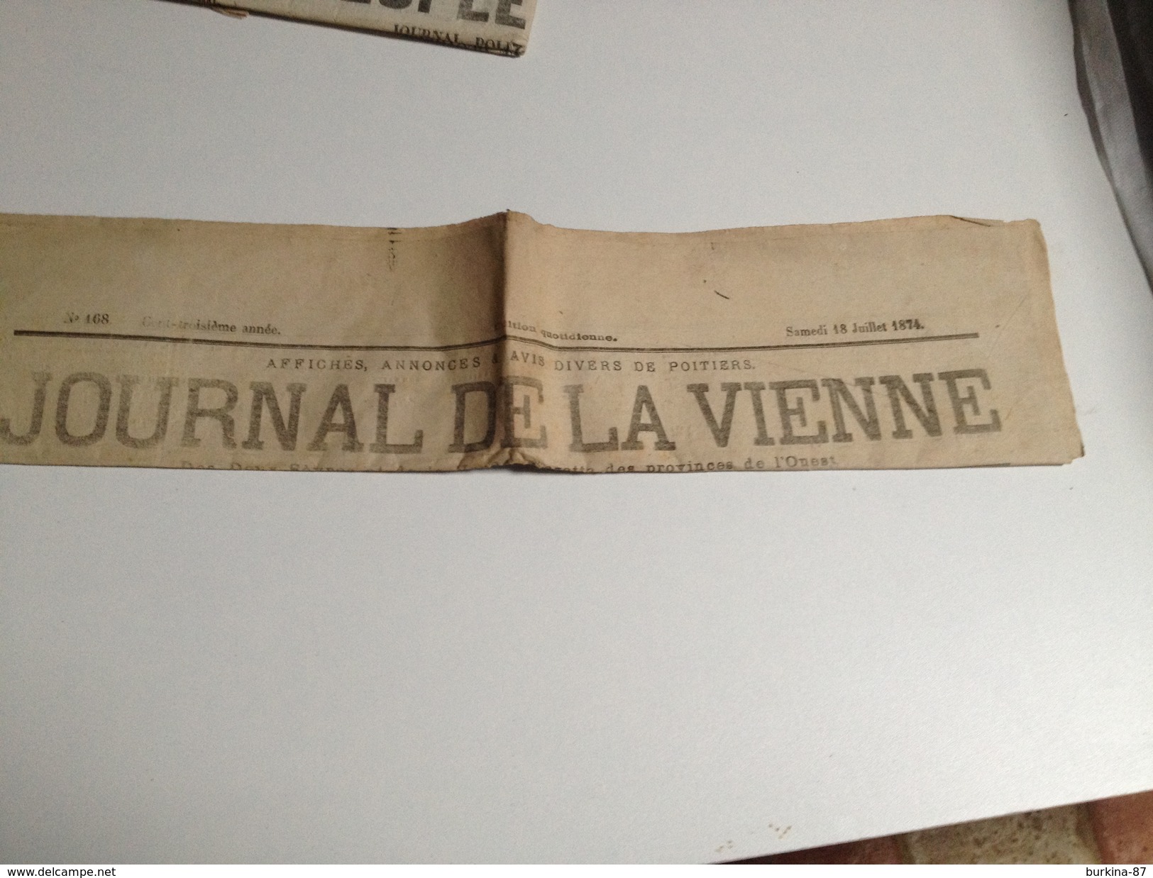 JOURNAL DE LA VIENNE, , Samedi 18 Juillet  1874, Quotidien - 1850 - 1899