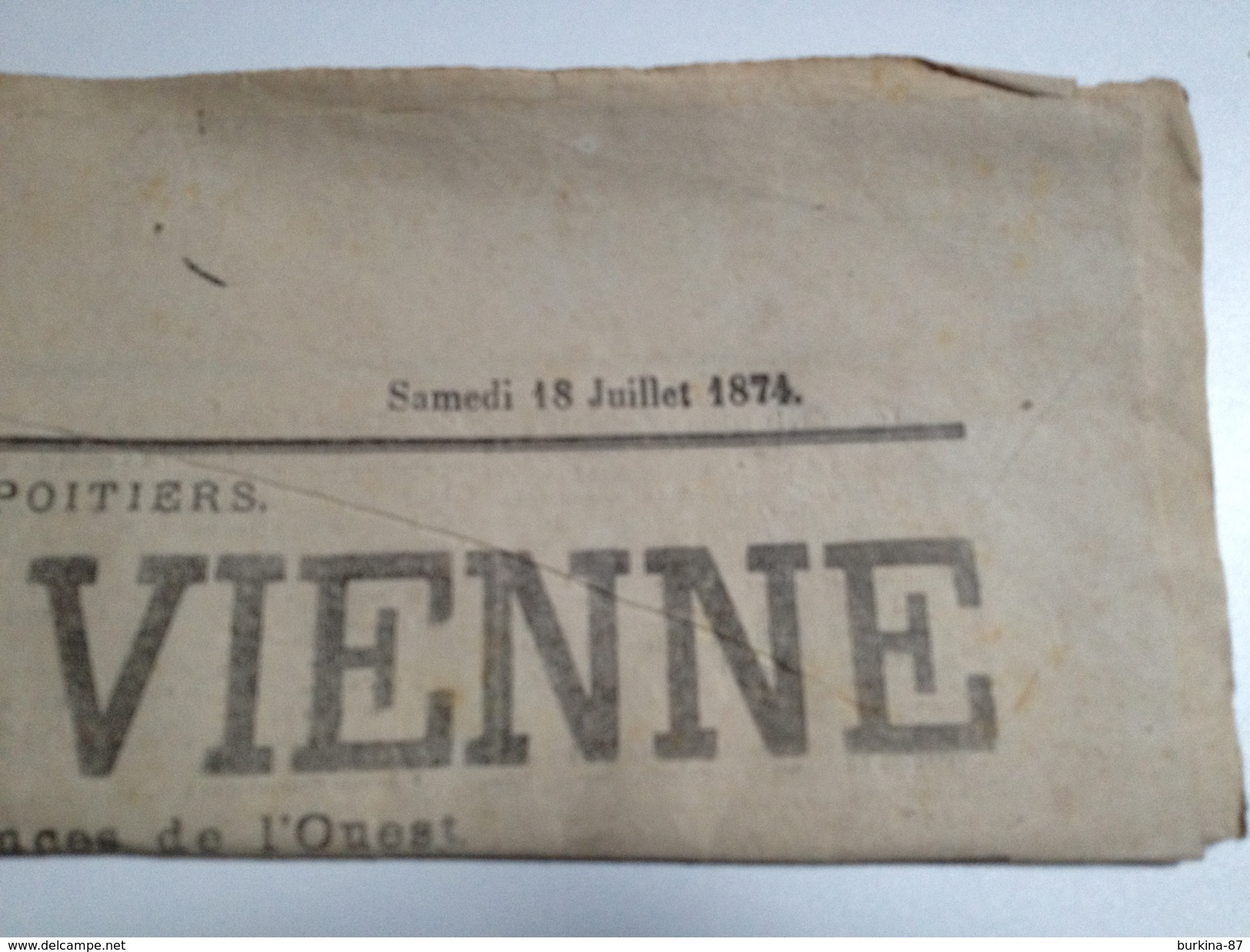 JOURNAL DE LA VIENNE, , Samedi 18 Juillet  1874, Quotidien - 1850 - 1899