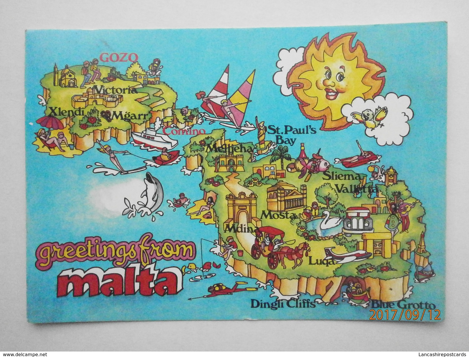 Postcard Greetings From Malta Map Of The Maltese Islands PU 1988  My Ref B21865 - Maps