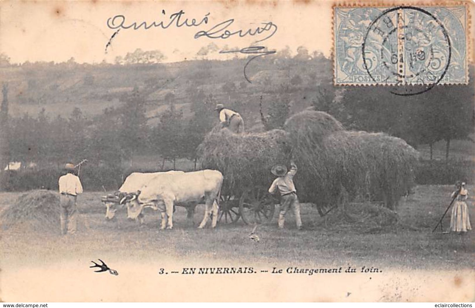 Thème Loisirs  Agriculture. Battage. Moisson .  En Nivernais. Chargement Du Foin      (voir Scan) - Wagengespanne