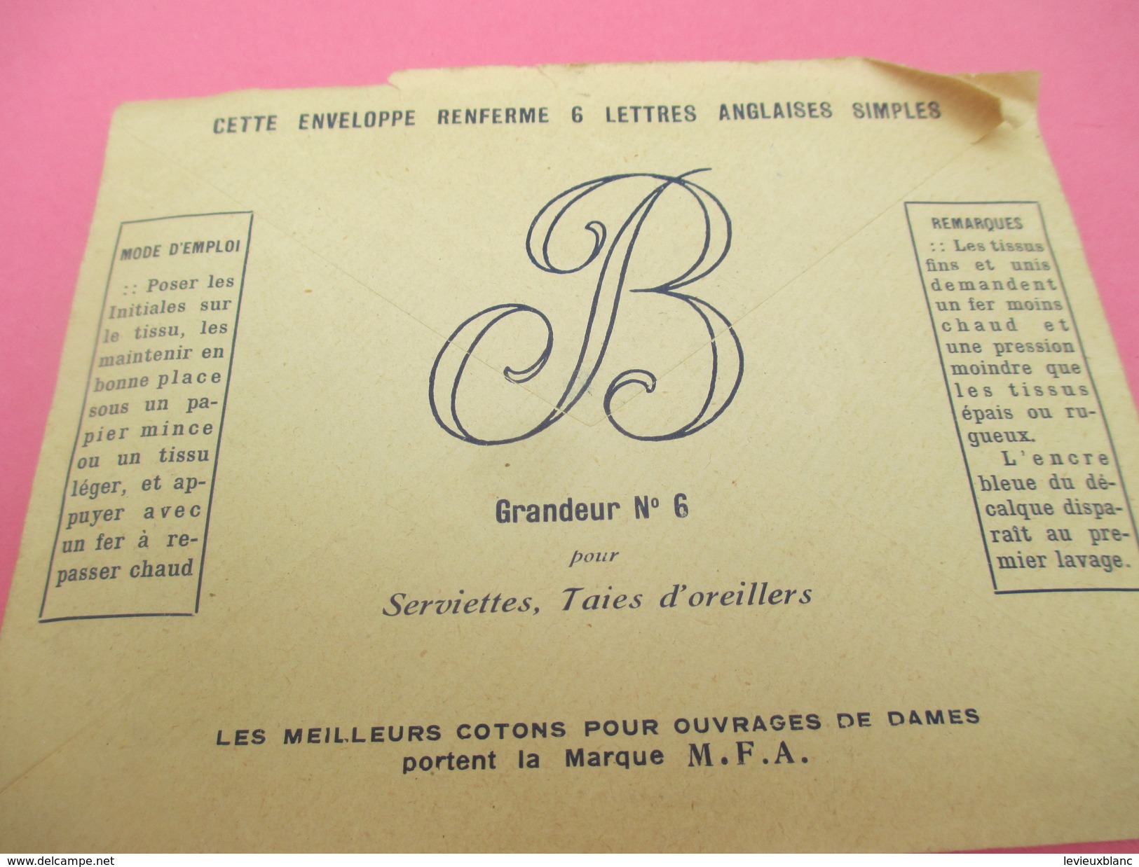 Manufacture Parisienne Des Cotons LV/Enveloppes De Lettres Décalquages Au Fer à Chaud/Broderie/Paris/vers 1920-30  MER51 - Dentelles Et Tissus