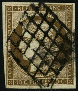 Oblit. N°1a 10c Bistre-brun, Signé Calves - TB - 1849-1850 Ceres