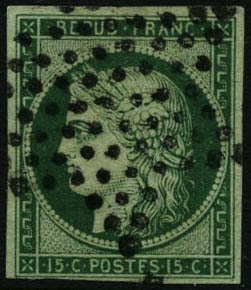 Oblit. N°2 15c Vert, Signé Calves - TB - 1849-1850 Ceres