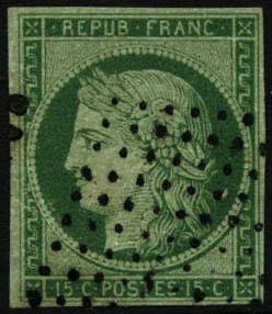 Oblit. N°2 15c Vert, Petites Marges Signé Calves - B - 1849-1850 Ceres