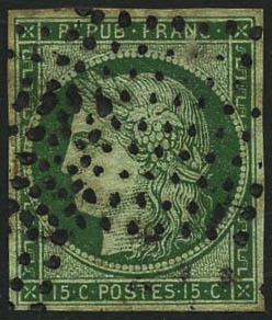 Oblit. N°2 15c Vert, Pelurage Au Verso - B - 1849-1850 Ceres