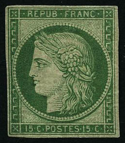 ** N°2e 15c Vert, Réimp - TB - 1849-1850 Ceres