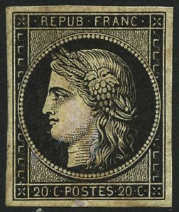 ** N°3a 20c Noir S/blanc - TB - 1849-1850 Ceres