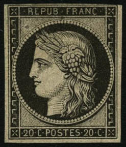 ** N°3F 20c Noir, Réimp Court En Haut - B - 1849-1850 Ceres