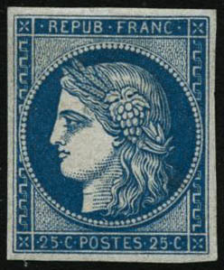 ** N°4d 25c Bleu, Réimp - TB - 1849-1850 Ceres