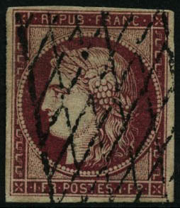 Oblit. N°6 1F Carmin Foncé, Signé Brun - TB - 1849-1850 Ceres