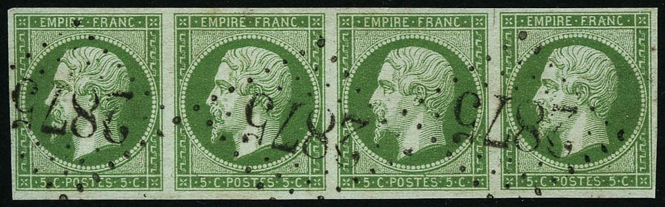 Oblit. N°12 5c Vert, Bande De 4 Obl - TB - 1853-1860 Napoleon III