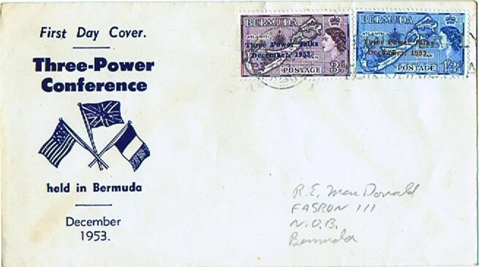 1953 Three Powers Talks Sc 164-5  On Single FDC - Bermuda