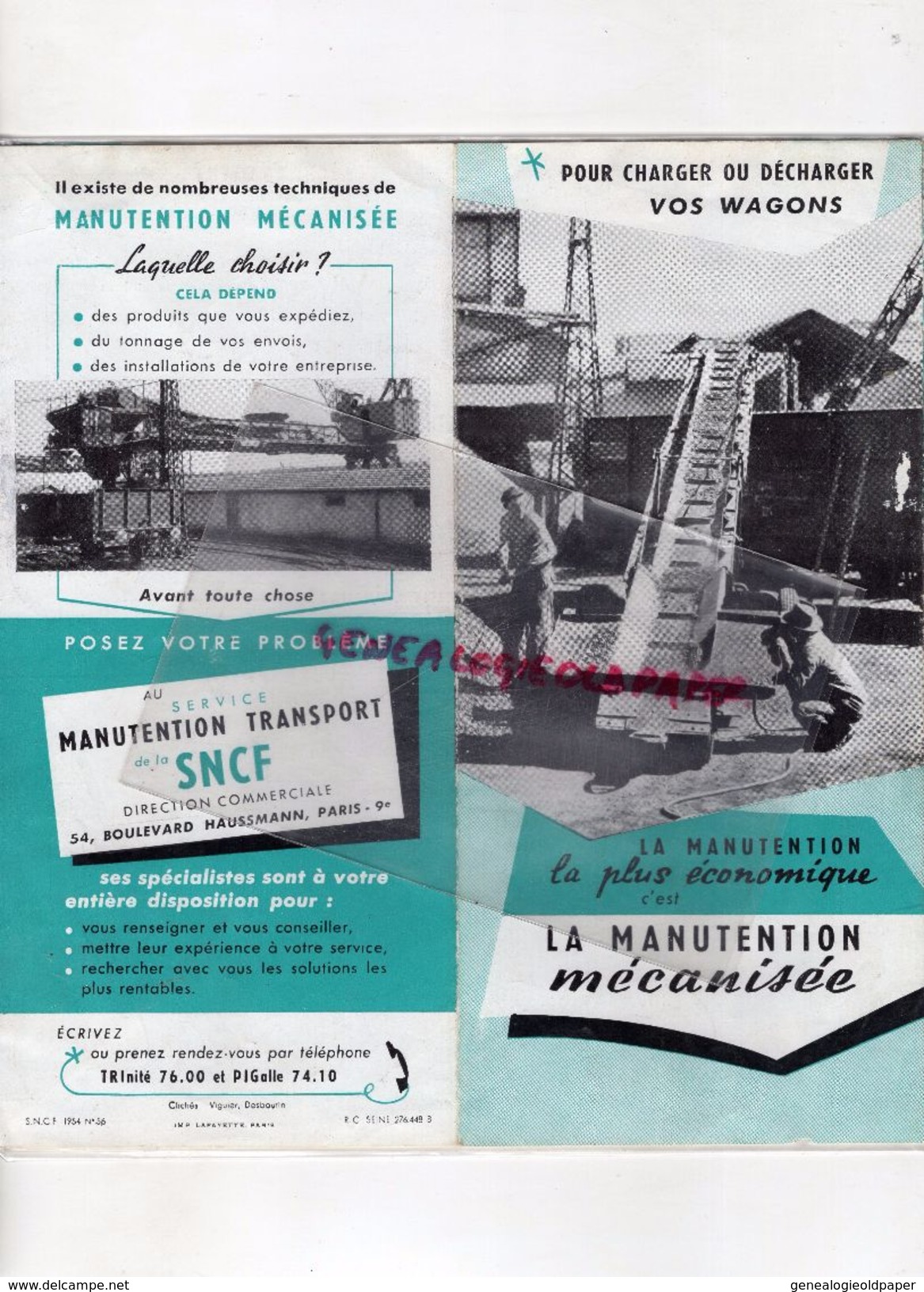 CATALOGUE MANUTENTION MECANISEE POUR CHARGER WAGONS CAMION- SNCF- 54 BD HAUSSMANN PARIS- PELLE GRUE TRANSPALETTE - Automovilismo