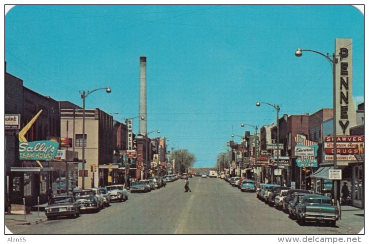 Laramie Wyoming, Street Scene, Business District, Autos, Shawver Drug Store Sign, 1960s Vintage Postcard - Laramie