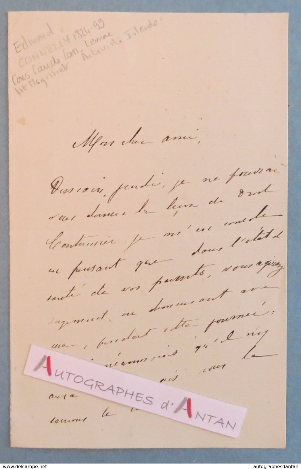 L.A.S 1890 Edmond CONNELLY - Avocat - Né à Neuville Sous Montreuil - Décédé à Boulogne-sur-Mer Lettre Autographe LAS - Autres & Non Classés