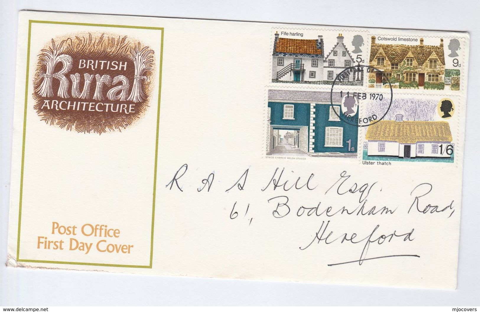 1970 Hereford GB FDC ARCHITECTURE Stamps Cover - 1952-1971 Pre-Decimal Issues