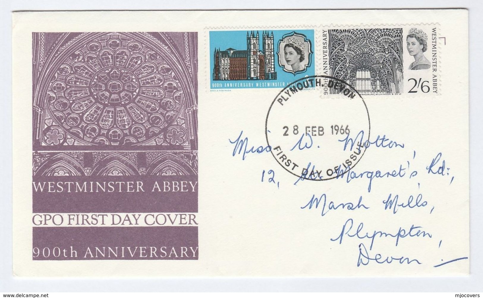 1966 Plymouth GB FDC WESTMINSTER ABBEY Stamps Religion Church Cover - 1952-1971 Pre-Decimal Issues