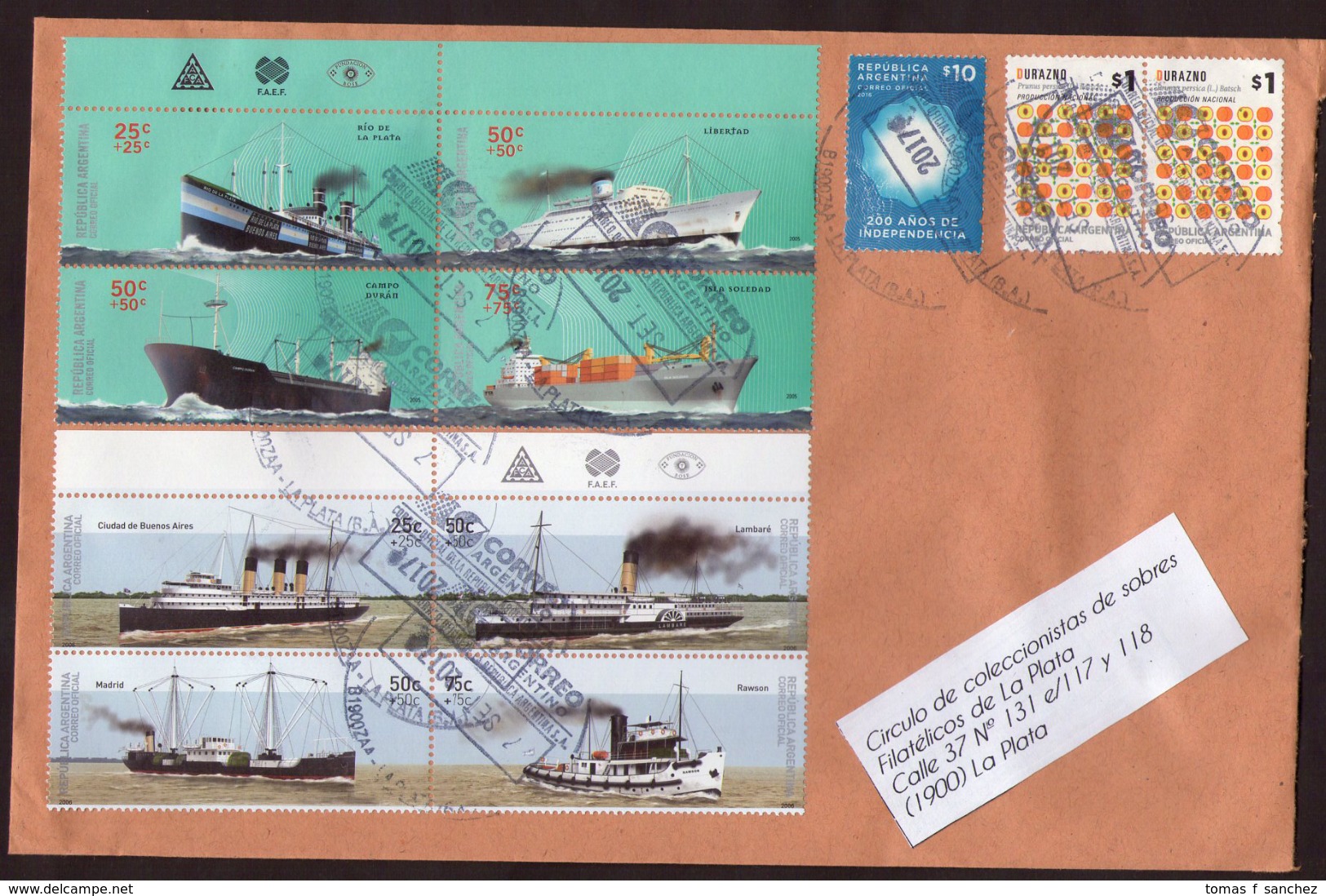 Argentina - 2017- Lettre - Navires Marchands - Bateaux à Vapeur - Lettres & Documents