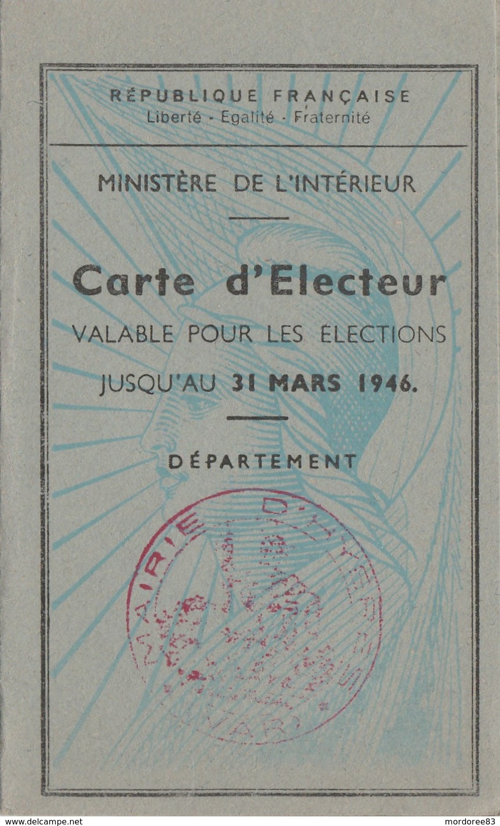 CARTE D ELECTEUR 1946 MAIRIE D HYERES VAR - TDA57 - Autres & Non Classés