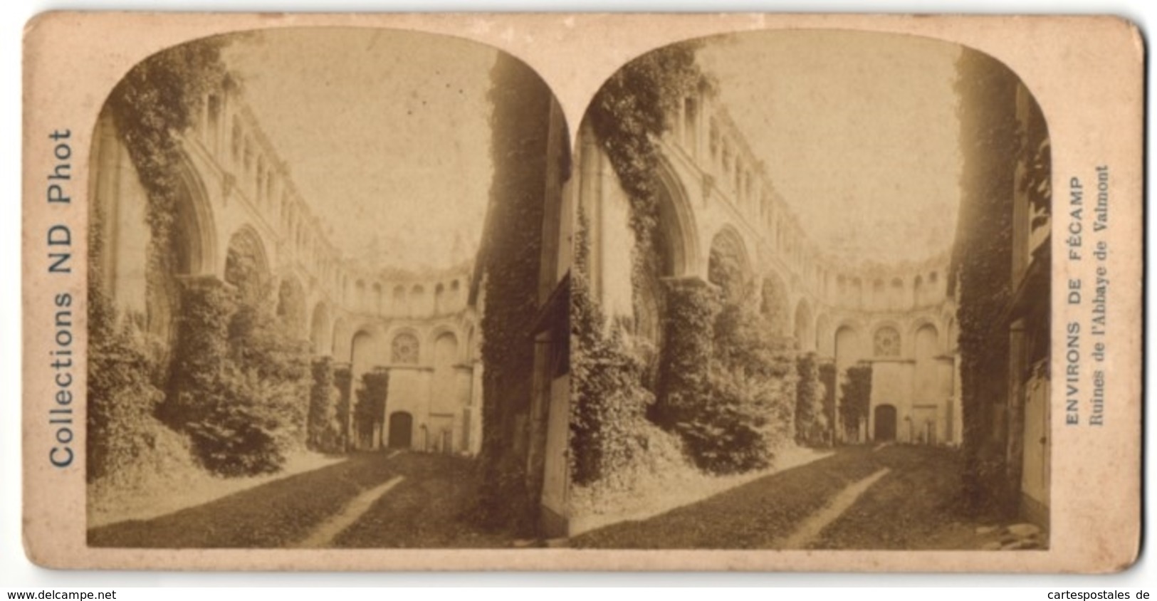 Vue Stéréoscopique-Photo Labroti Opticien, Bordeaux,  Vue De Valmont, Ruines De L´Abbaye - Stereoscopic