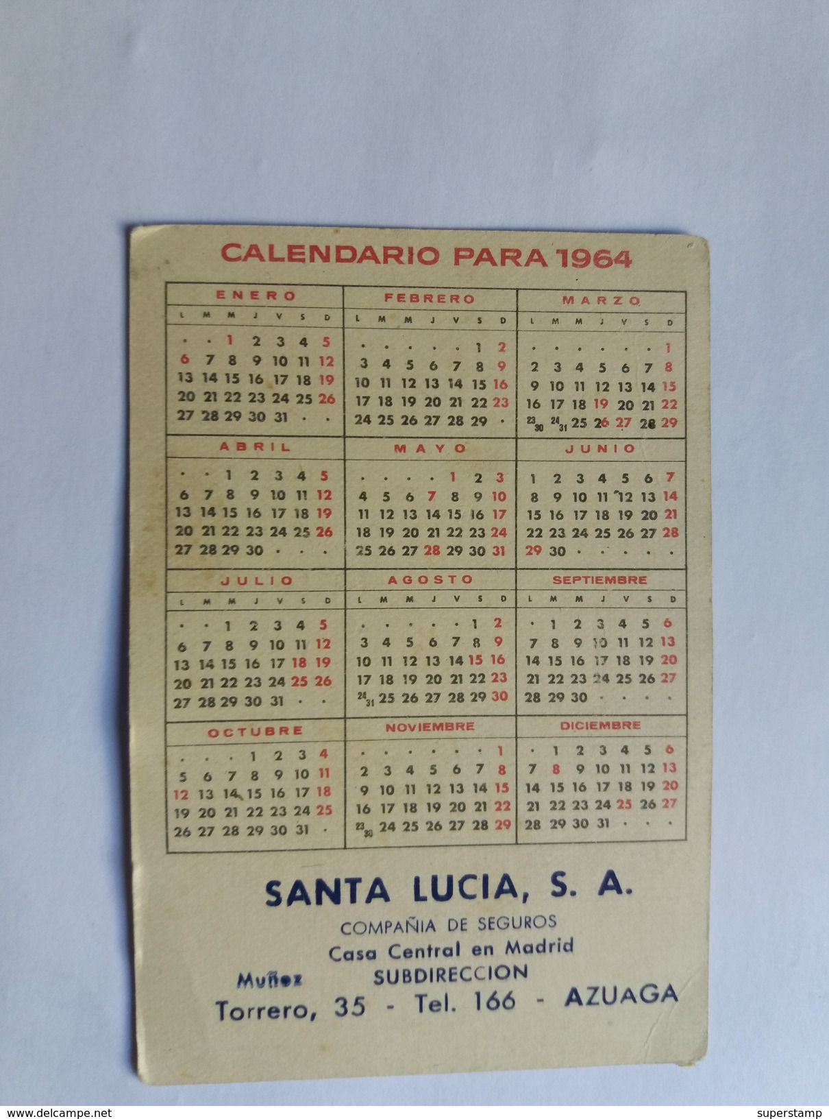 1964 POCKET CALENDAR SPAIN GIRL IN THE YELLOW BATHROOM ON THE BEACH. SEA.  470a - Petit Format : 1961-70