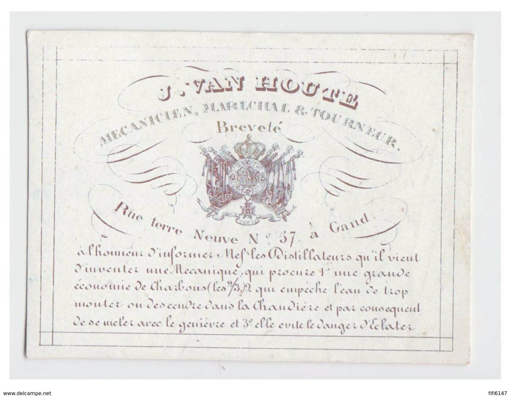 CARTE PORCELAINE -- PORSELEINKAART -- GENT--J. VAN HOUTE--MECANICIEN, MARECHAL & TOURNEUR-- RUE TERRE NEUVE N°57 -- - Gent