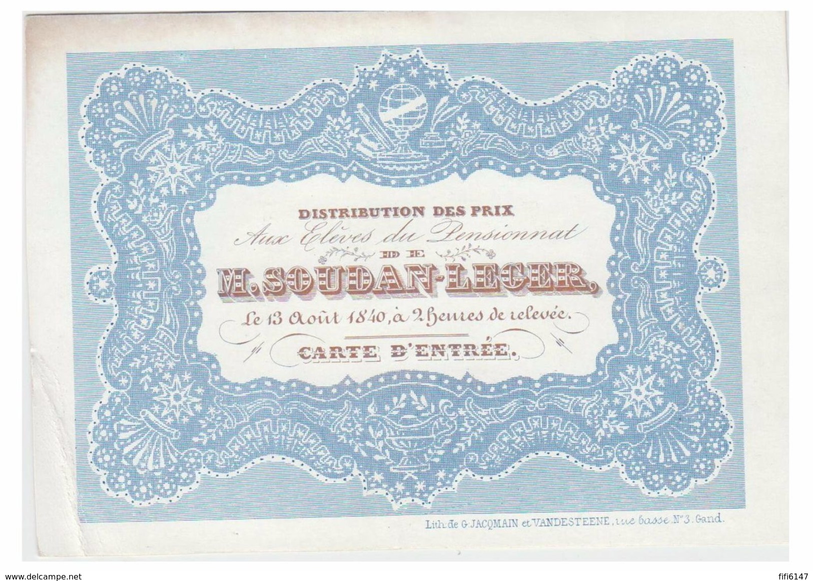 CARTE PORCELAINE -- PORSELEINKAART -- GENT--1840--PENSIONNAT DE M.SOUDAN-LEGER -- DISTRIBUTION DES PRIX -- - Gent