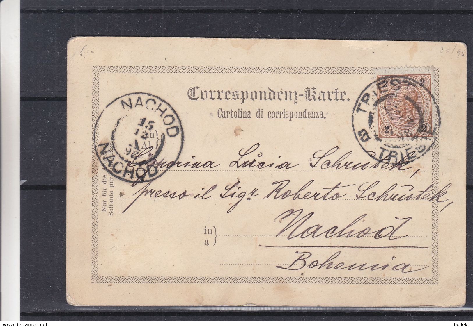 Autriche - Carte Postale De 1898 - Oblit Triest - Exp Vers Nachod En Bohème - Grüss Aus Triest - Hotel Europa - Storia Postale