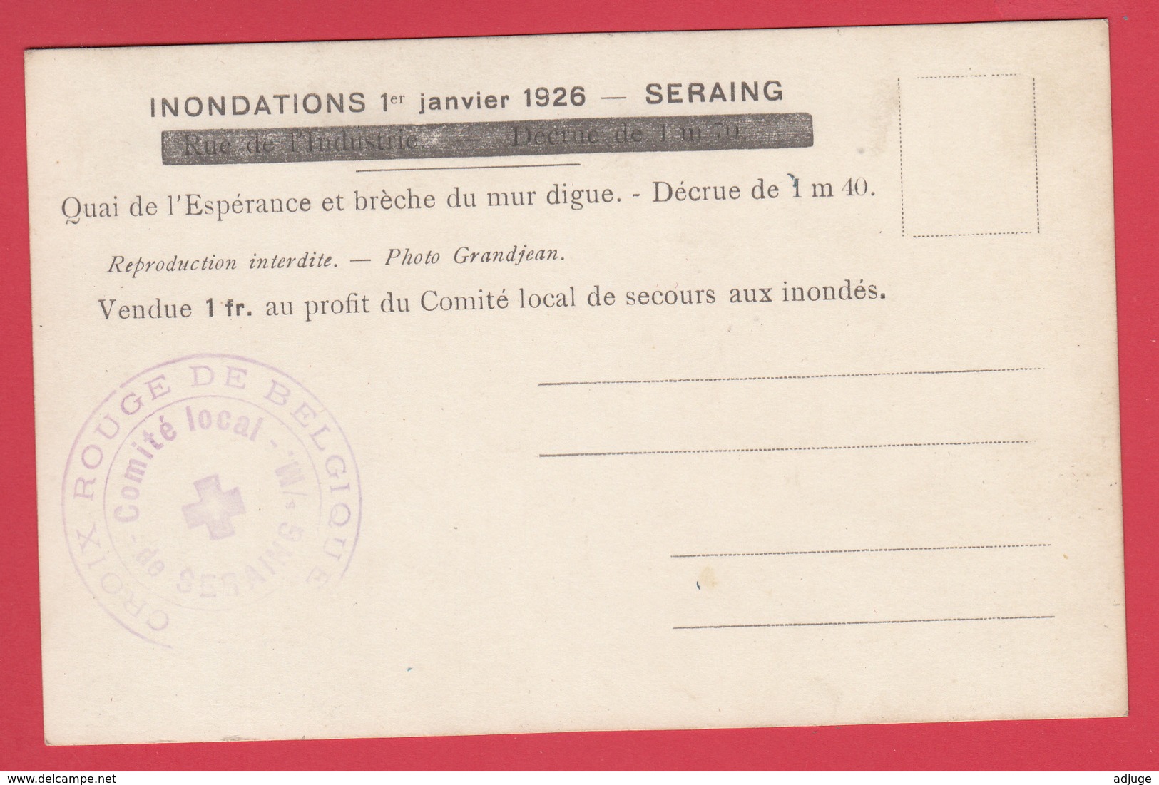 CPA* SERAING *INONDATIONS 1926 * Quai De L'Espérance Et Brèche Du Mur Digue * Scann RECTO/VERSO - Seraing