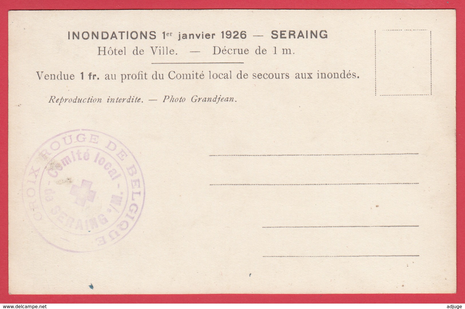 CPA* SERAING *INONDATIONS 1926 * HÔTEL De VILLE *  Animation * Scann RECTO/VERSO - Seraing