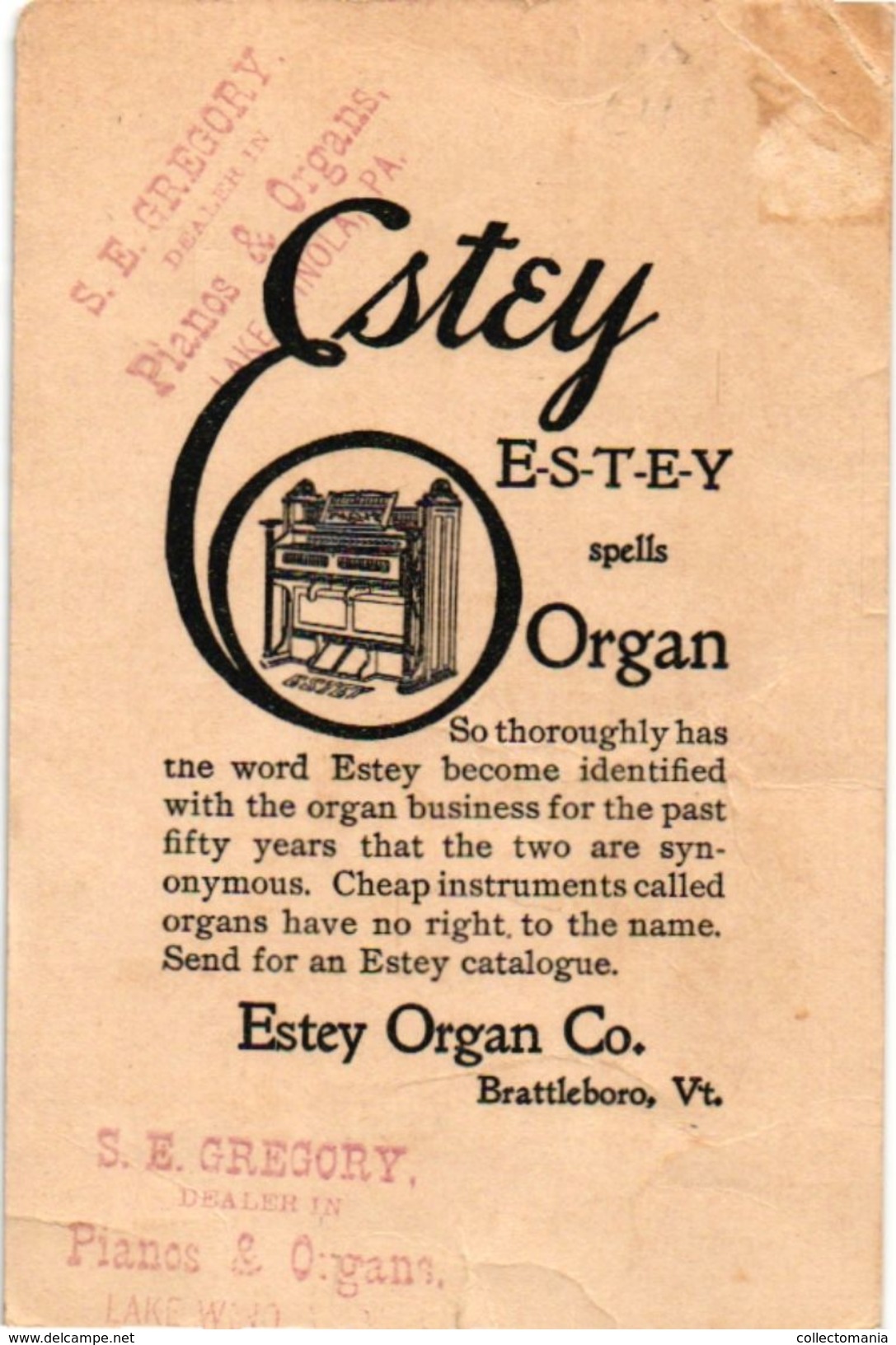1 Trade Card Chromo  Fabrique Piano Pub. Estey Organ Brattleboro USA  Lithography - Autres & Non Classés