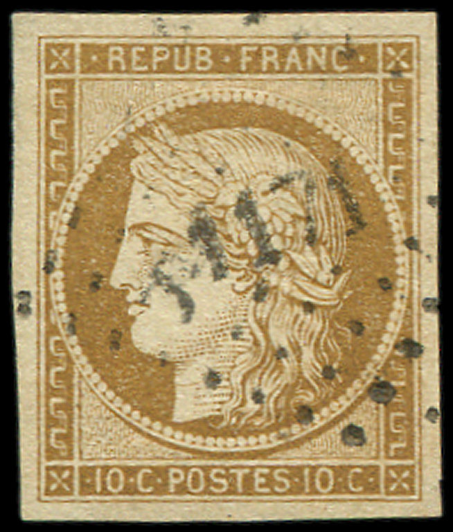 1    10c. Bistre Jaune, Obl. PC 1171, Grandes Marges, Superbe. C - 1849-1850 Ceres