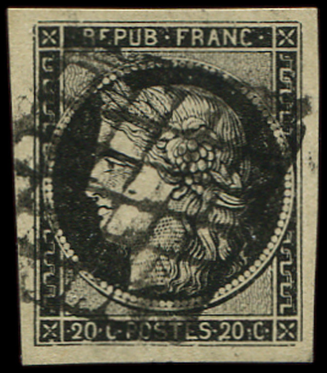 3a   20c. Noir Sur Blanc, Grandes Marges, Obl. GRILLE, TTB - 1849-1850 Ceres