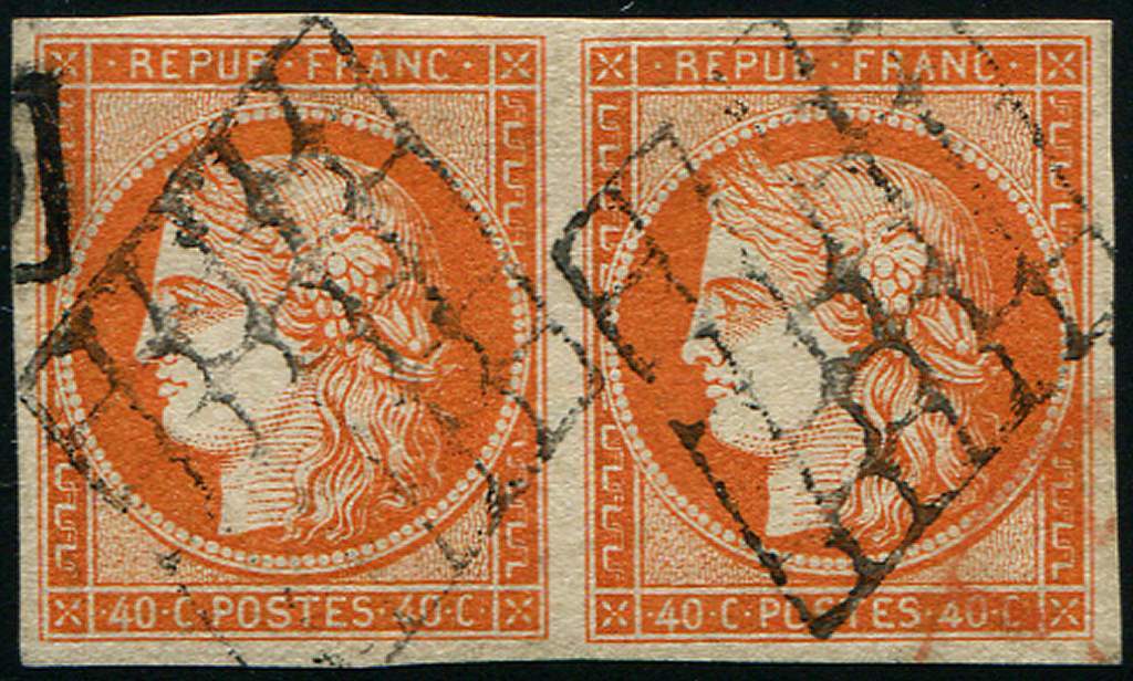 5    40c. Orange, PAIRE Obl. GRILLE, TB. Br - 1849-1850 Ceres