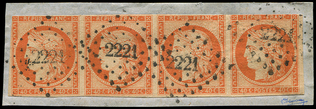 5    40c. Orange, BANDE De 4 Touchée Obl. PC 2221 S. Fragt, B/TB - 1849-1850 Ceres